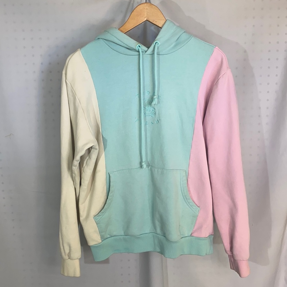 Teddy Fresh three color hooded sweatshirt size small S pink green off white